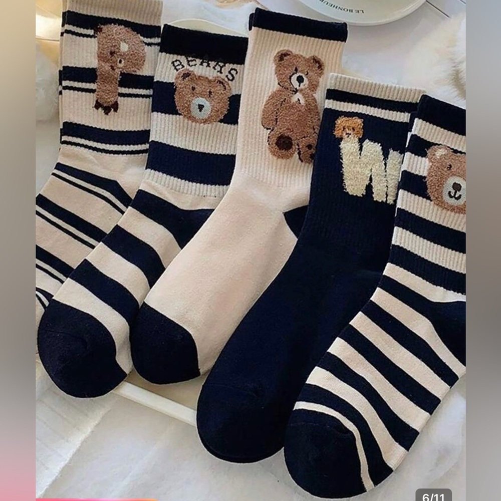 Bear socks 5 pair fuzzy polo monogram W P Ralph Lauren womens chenille black NEW - Picture 2 of 7